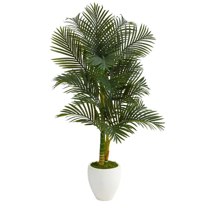 Nearly Natural 5-ft Paradise Palm Artificial Tree in White Planter