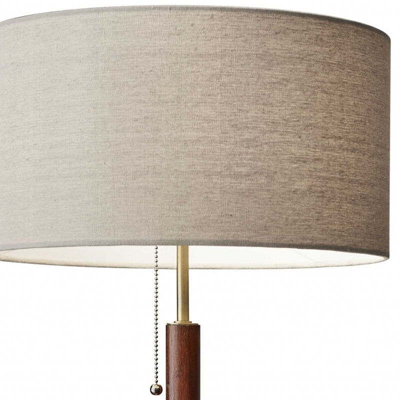 Hivvago 26" Antiqued Brass Solid Wood Table Lamp With Beige Drum Shade