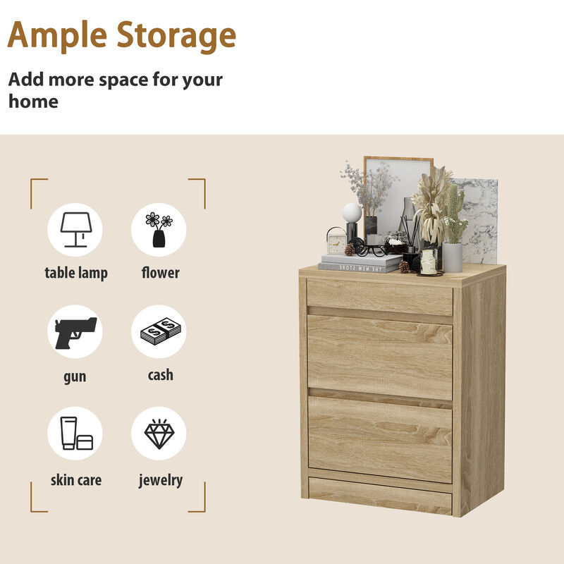 FUFU&GAGA Hidden Drawer Nightstand,Wood Grain MDF, NFC Lock, Flip-Top Door, (23.6"W x 15.7"D x 31.5"H),Brown