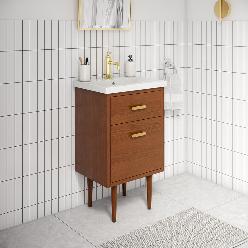 Brandy 20 In. Integrated Ceramic Sink Top Vanity in Honey Walnut