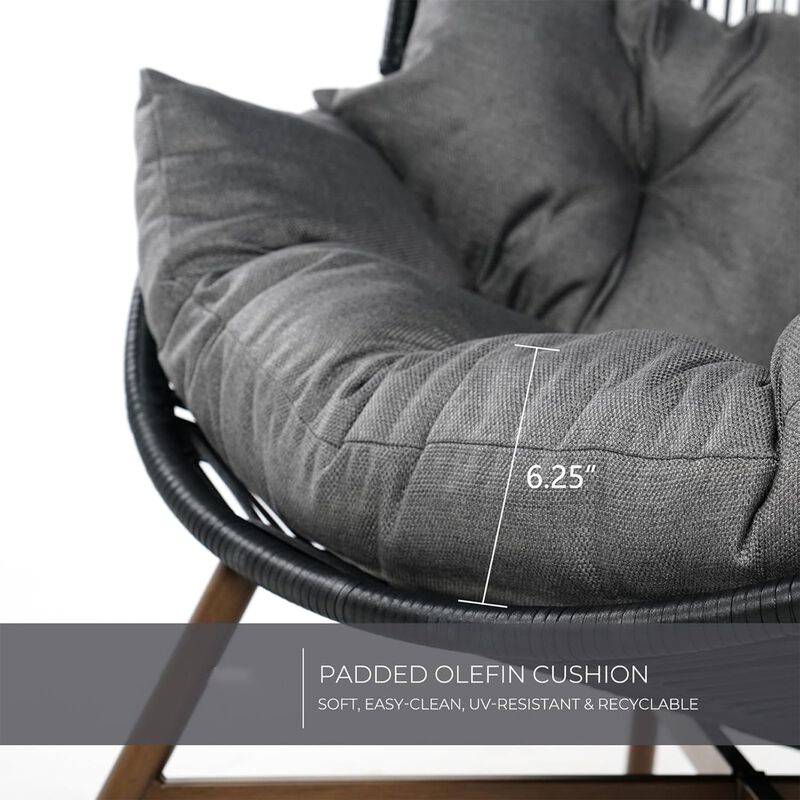 Mondawe Hand-Woven Wicker Oversized Egg Chair,Rust-Resistant Steel Frame & 6.25" Thick Cushion Chair