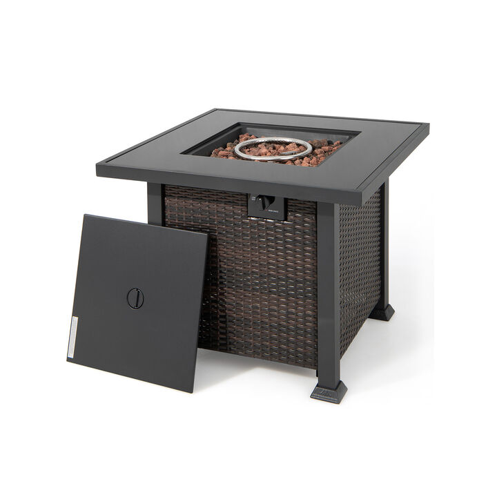32 Inch Square Propane Fire Pit Table with Lava Rocks Cover