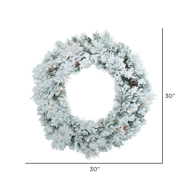 Vickerman 30" Flocked Ashton Pine Artificial Christmas Wreath, Clear Dura-lit Incandescent Mini Lights - Faux Pine Christmas Wreath - Indoor Seasonal Home Decor