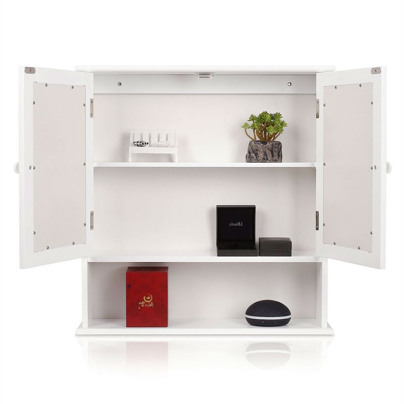 Hivvago White 2-Door Mirrored Medicine Cabinet with Open Shelf