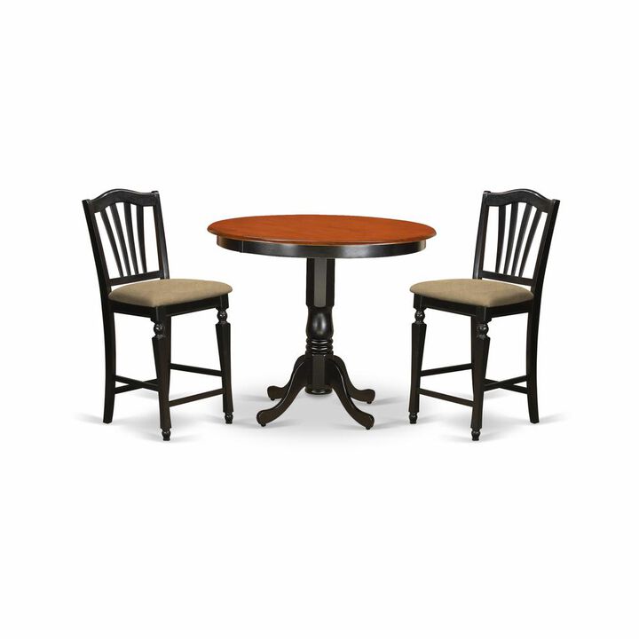 East West Furniture TRCH3-BLK-C 3 PC counter height pub set - high top Table and 2 counter height stool.