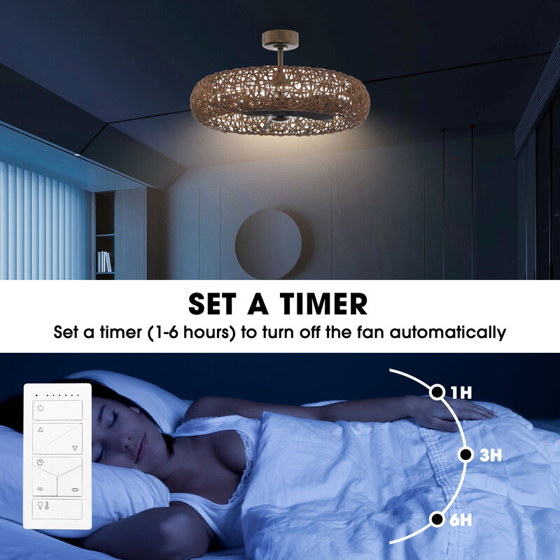 35 in. Rusty Bronze Caged Ceiling Fan with Rattan Light Shade and Remote