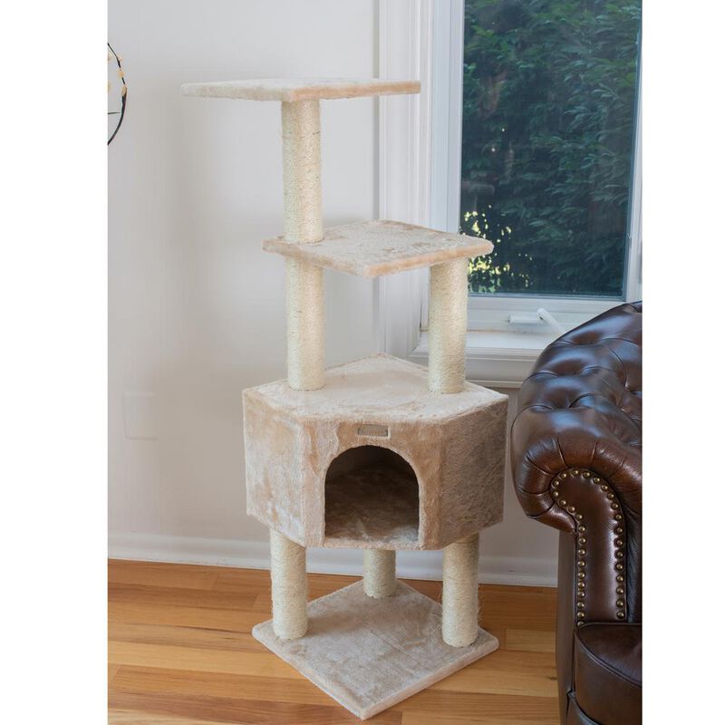 Armarkat 48-Inch Real Wood Cat Tree In Beige With Perch And Playhouse