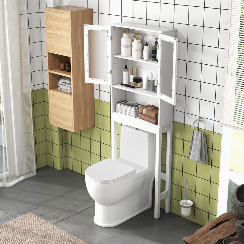 Costway Wooden Over The Toilet Storage Cabinet Spacesaver Organizer Bathroom Tower Rack