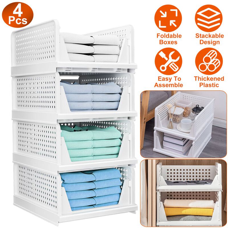 4 Packs Plastic Storage Box Closet Organizer