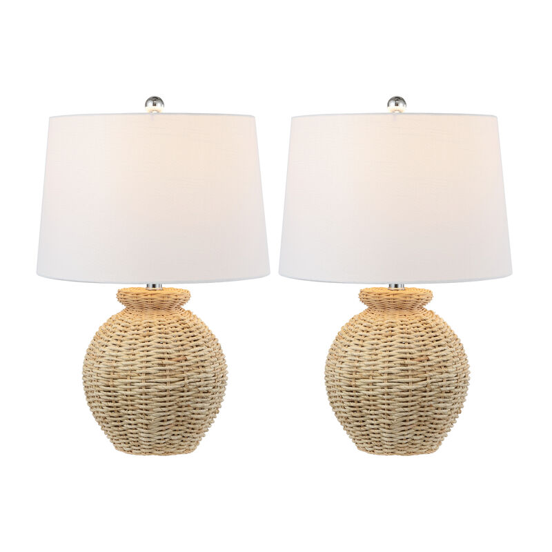 Nora Rustic Coastal Rattan Globe LED Table Lamps