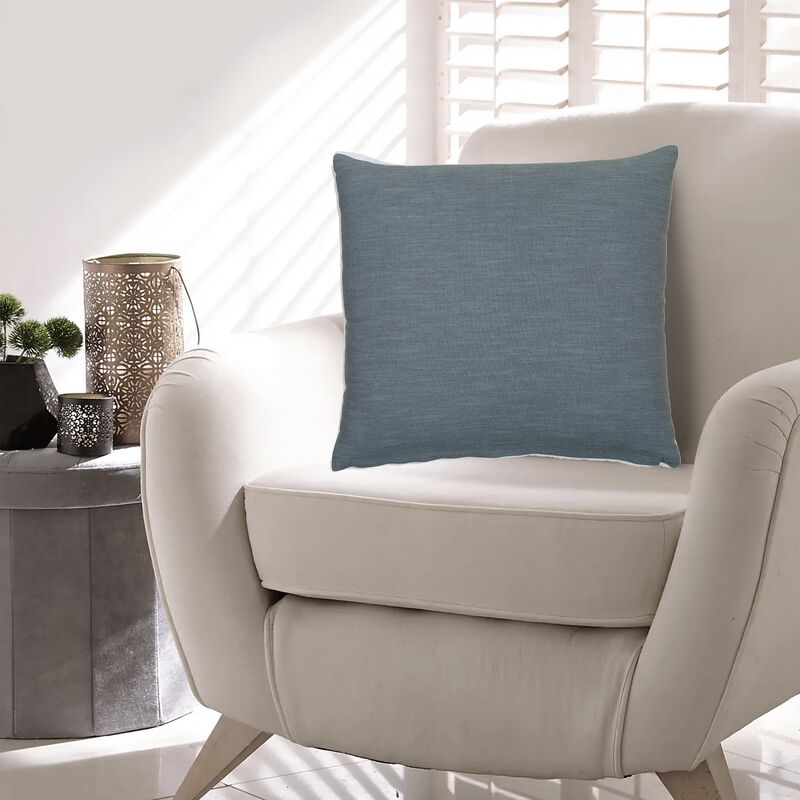 Ina 22 Inch Accent Throw Pillow Set of 4, Square, Classic Blue Cotton Linen - Benzara