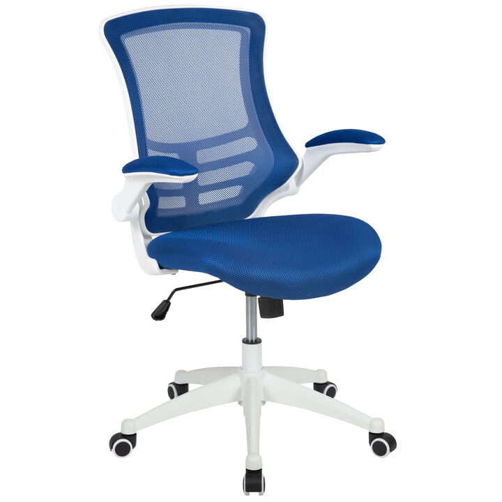Kelista Mid-Back Light Gray Mesh Swivel Ergonomic Task Office Chair with White Frame and Flip-Up Arms