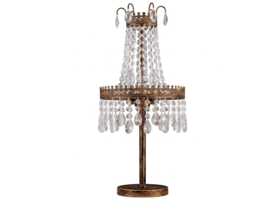 3 Light Crystal Table Lamp Antique Bronze 28 Inch Bedside Living Room Lamp