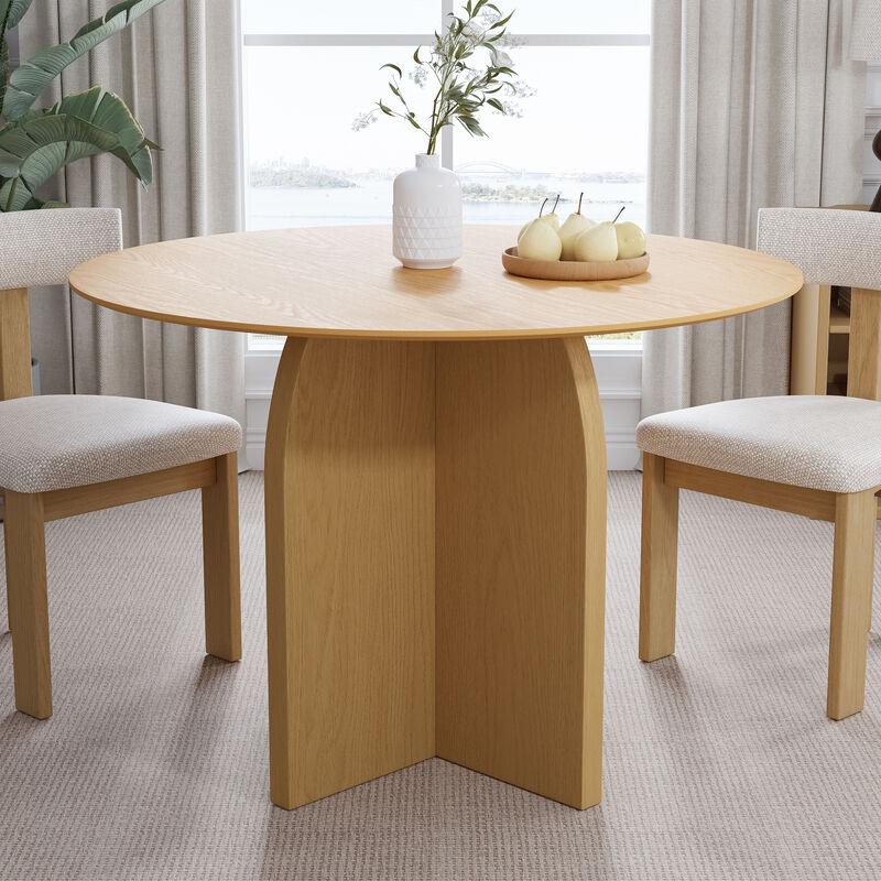42 Inch Round Natural Color Wooden Dining Table Seats 4-6 People, Suitable for Living Room and Dining Room