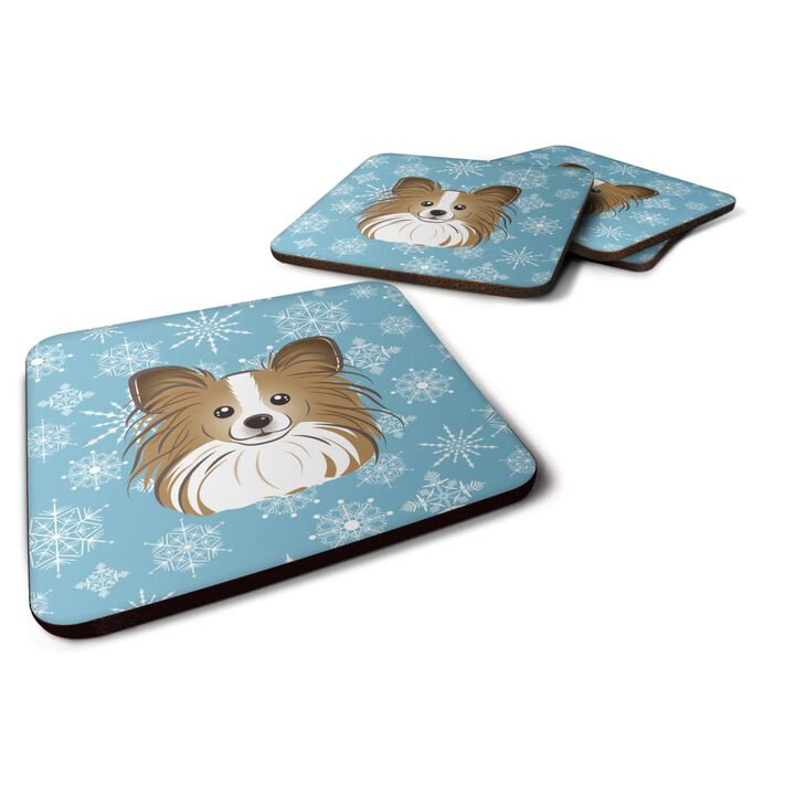 Caroline's Treasures BB1682FC Snowflake Papillion Foam Coasters (Set of 4), 3.5, Multicolor