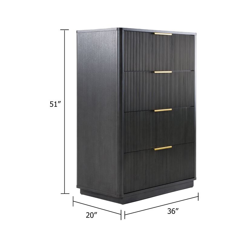 Noe Celia Tall Dresser Chest, 4 Drawers, Retro Luxe Gray Solid Wood - Benzara