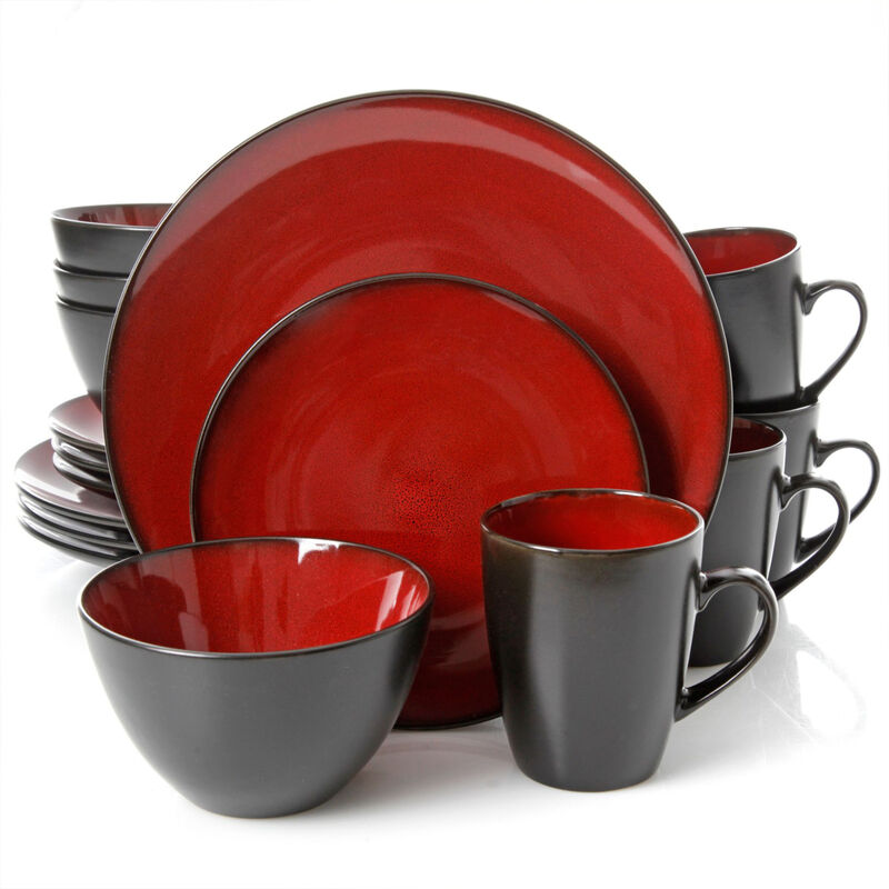 Gibson Soho Lounge Round 16-Piece Dinnerware Set, Burgundy