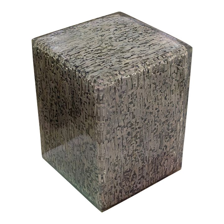 18 Inch Vintage Pedestal Stand Side End Table, Square Top, Antique Gray