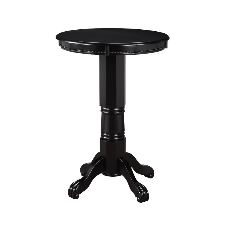 Ava 42 Inch Wood Pub Bar Table, Molded Trim, Carved Pedestal, Black