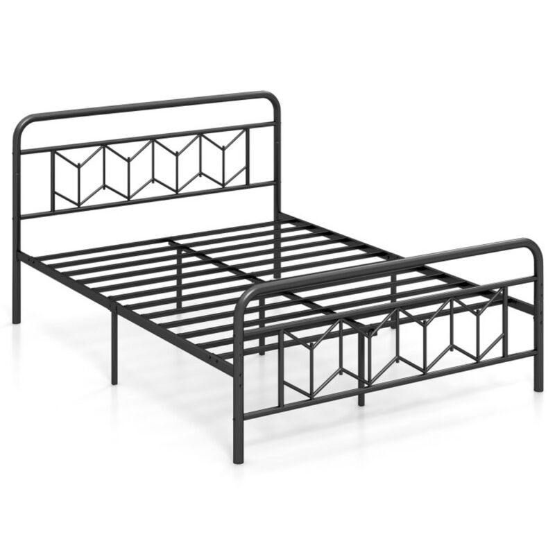 Platform Bed with High Headboard and Snap Lock Metal Slats Support image number 0