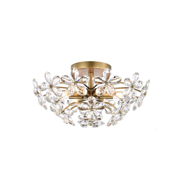 Coral 6-Light Brushed Brass Finish Crystal Glass Flower Flush Mount