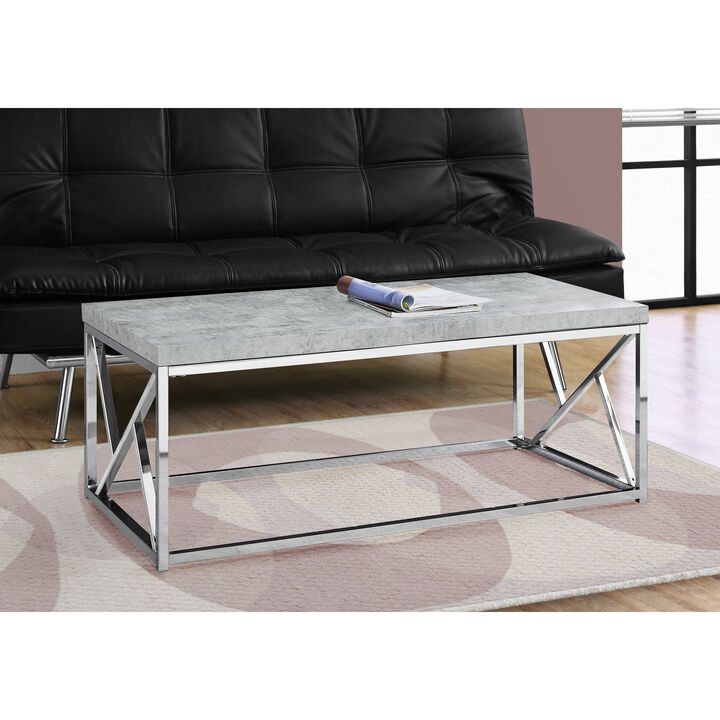 Monarch Specialties I 3375 Coffee Table, Accent, Cocktail, Rectangular, Living Room, 48"L, Metal, Laminate, Grey, Chrome, Contemporary, Modern