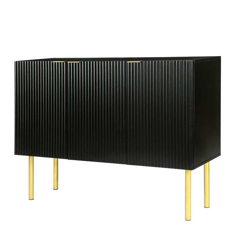 Whisen Modern 3-door Sideboard with Gold Metal Legs & Handles and Adjustable Shelves - Black