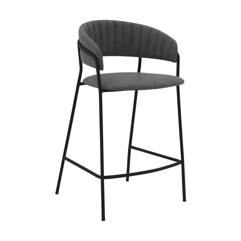 26 Inch Leatherette Seat Counter Height Barstool,Gray and Black-Benzara image number 1