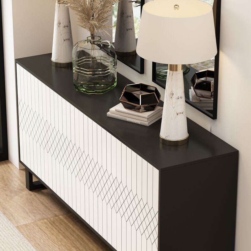 White Modern Wood Accent Storage Cabinet Credenza With Pop-up Doors and ...