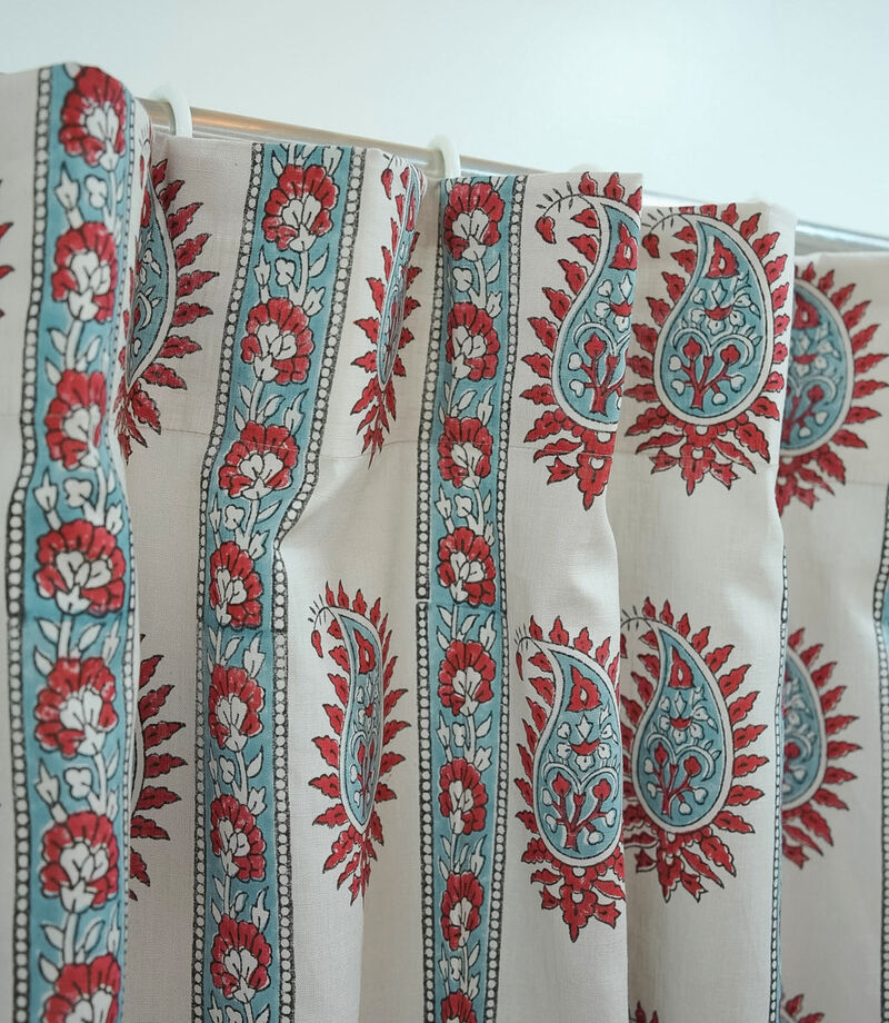 Fabdivine Handmade Block Print 42x144 Inch Curtain Soft Linen Floral Design for Fall Home Decoration, Lakshita image number 5