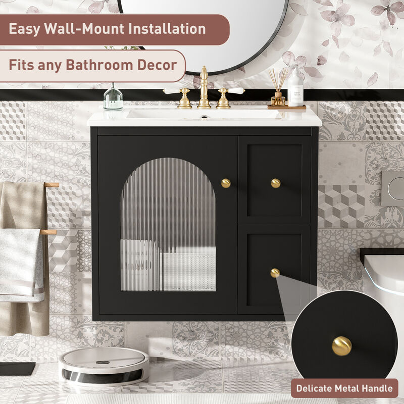 ELEMENT ACE Compact Wall Mounted Bathroom Vanity Set with Ceramic Sink and Storage Cabinet image number 8