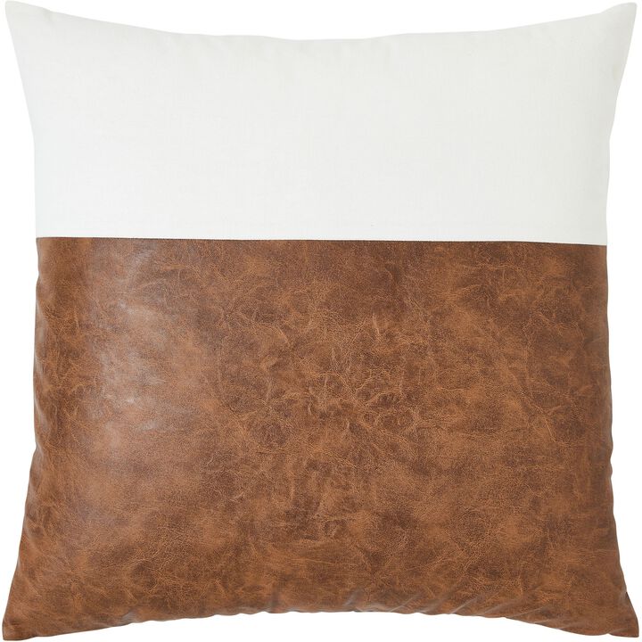 22" White and Brown Distressed Square Throw Pillow
