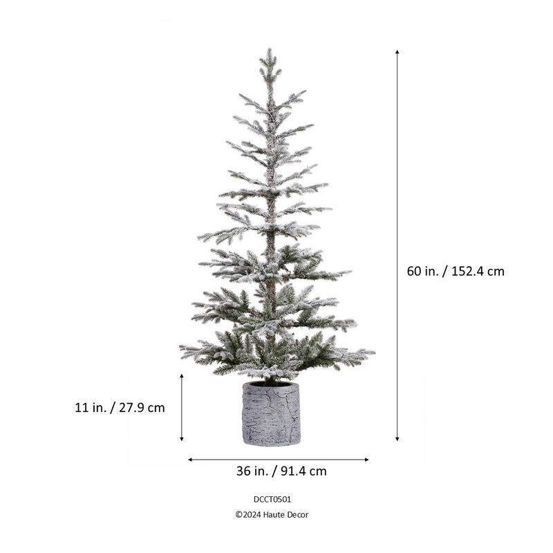 5 Foot Prelit Flocked Timberland Fir Potted Christmas Tree image number 2