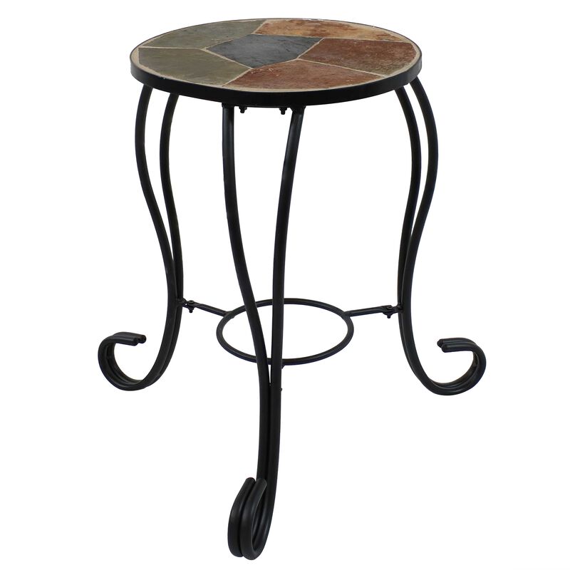 Sunnydaze 12.75 in Mosaic Slate Tile Round Patio Side Table Plant Stand image number 1