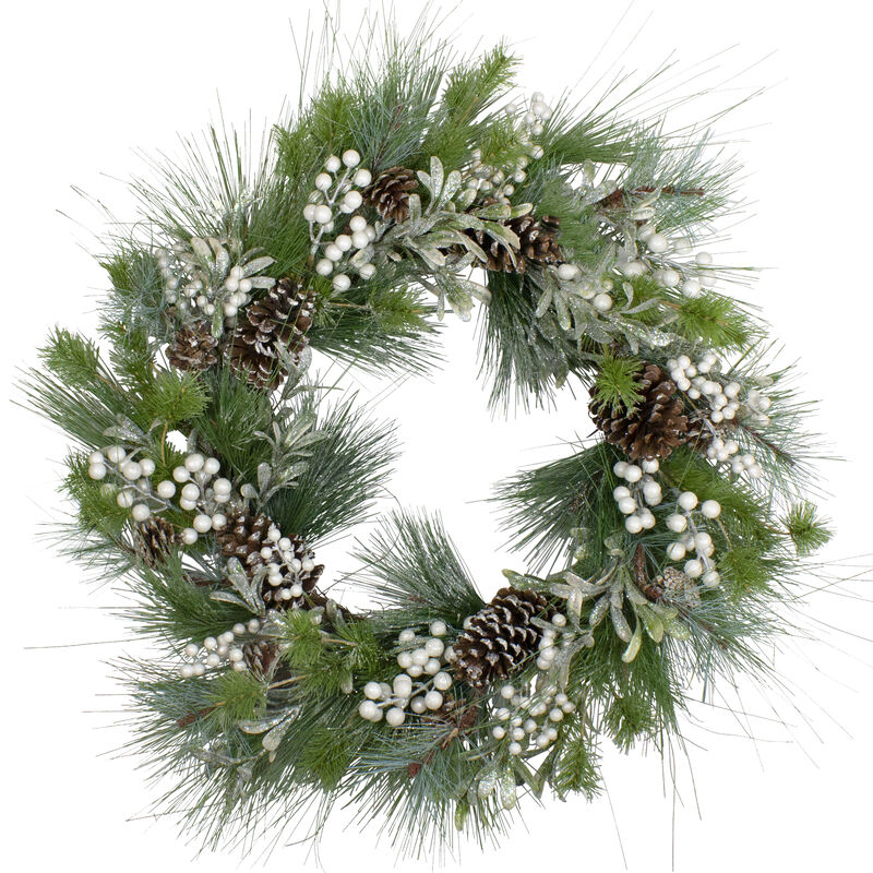 Glittered White Berry and Pinecone Artificial Christmas Wreath  30-Inch  Unlit image number 0