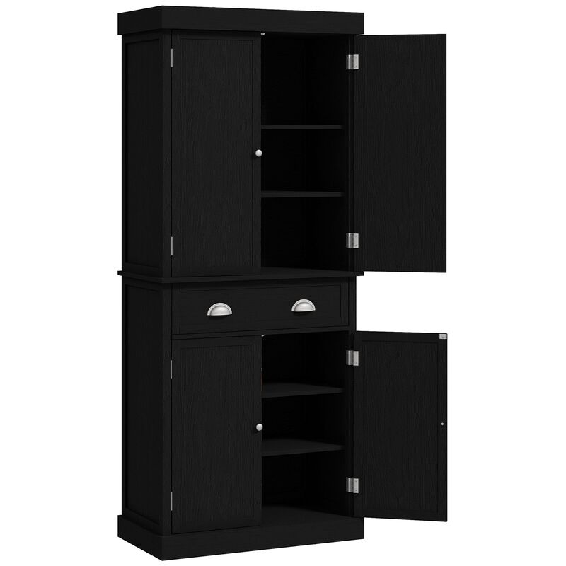 Black Kitchen Pantry: 72" Cabinet with Doors and Shelves
