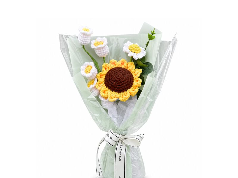 White Artificial Sunflower Flower Stems Home Decor Crochet image number 0