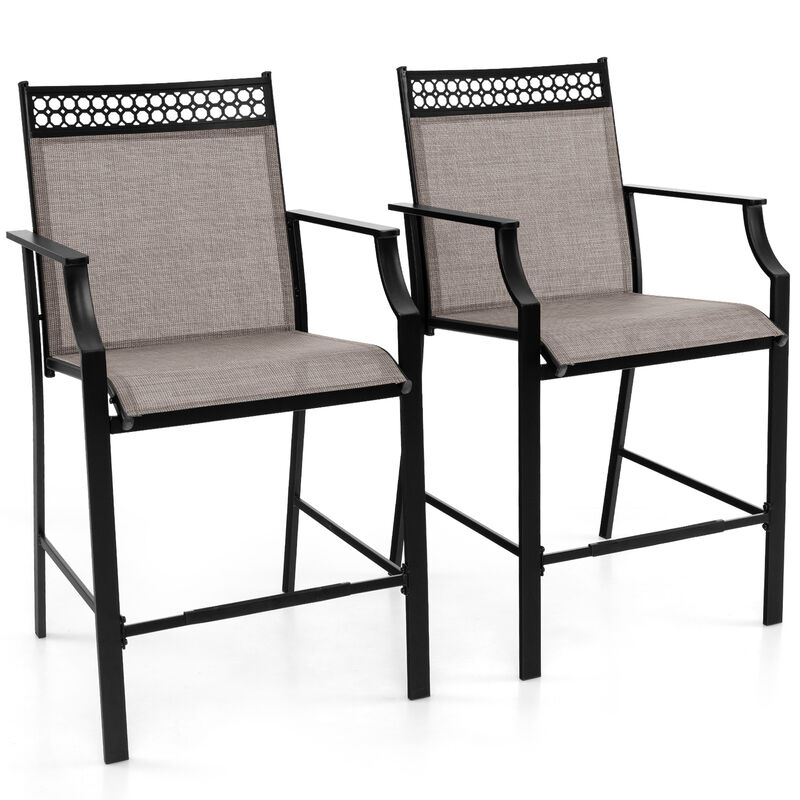 Set of 2 Outdoor Counter Stools &ndash; Heavy-Duty Barstools with Footrest and Armrests