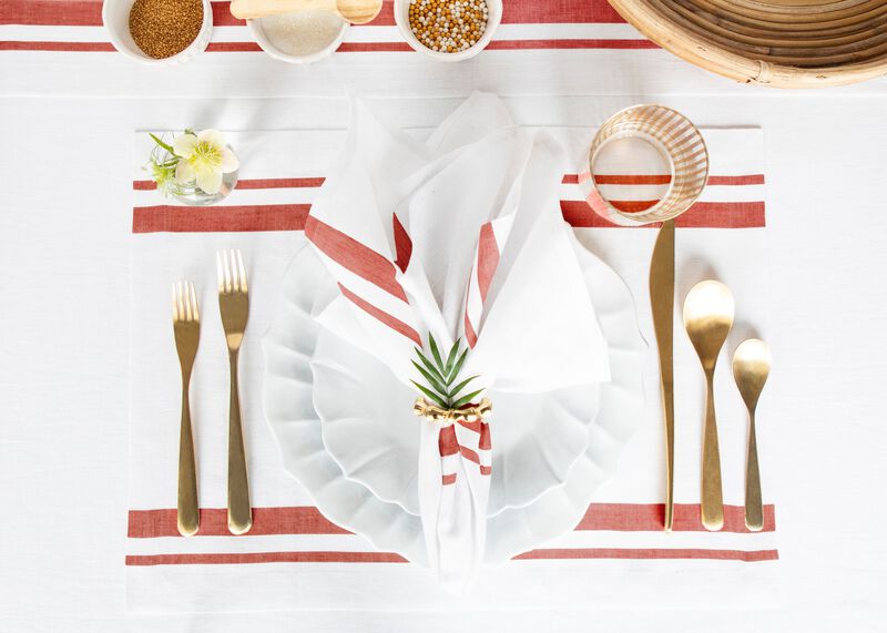 Christmas Linen Placemats 14 x 19 in Set of 4 - French Stripe, Solino Home