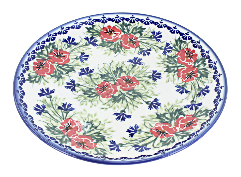 Blue Rose Polish Pottery Cherry Red Bouquet Dinner Plate