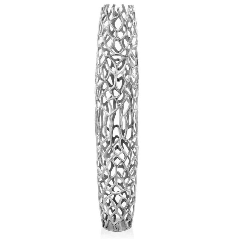 Hivvago 47 Inch Aluminum Silver Twigs Cylinder Floor Vase