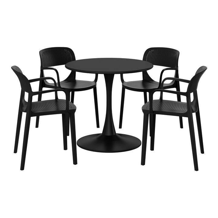 WestinTrends 5-Piece Round Metal Bistro Dining Table Set And Stackable Resin Patio Dining Side Chairs