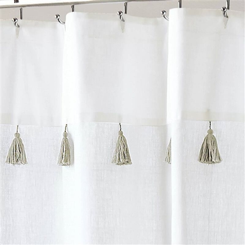 Modern Farmhouse Striped Shower Curtain – 100% Cotton, Subtle Texture & Machine-Washable