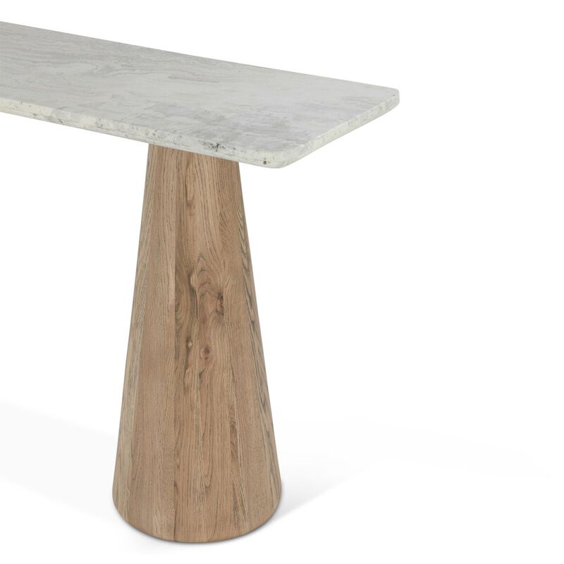 World Interiors Caldera Console Table with White Travertine and Light Oak Base