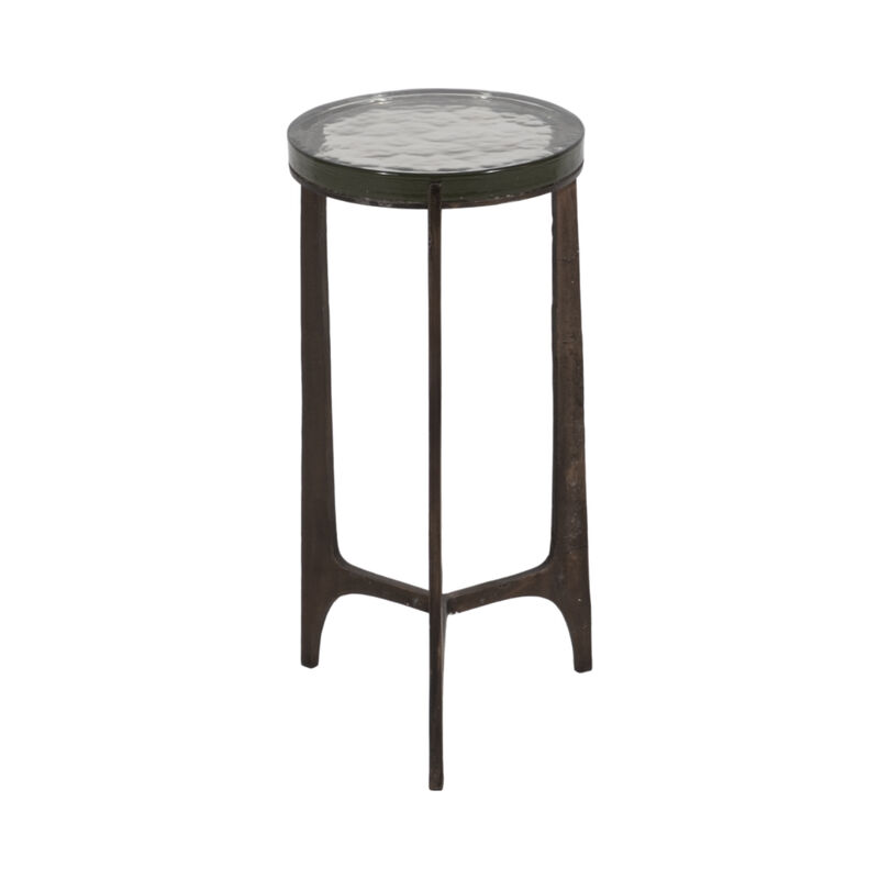 22" Thick Glass Top Round Accent Table, Antique Br image number 1