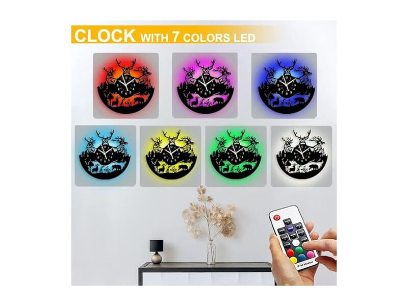 Vinyl Record RGB LED Backlight Deer Wall Clock 12 Inch Silent Living Room Decor image number 2
