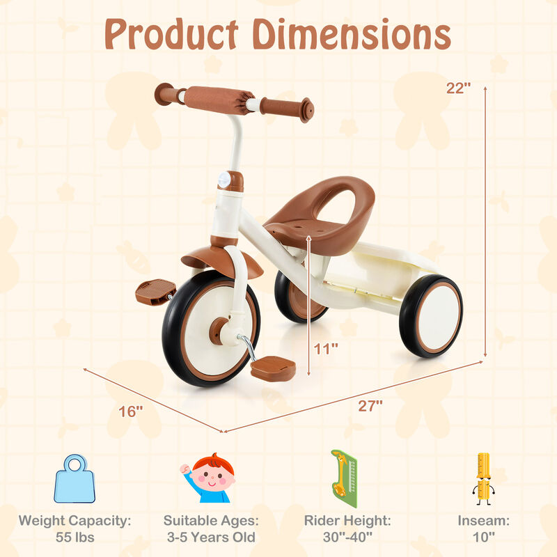 Toddler 3-Wheel Tricycle with Adjustable Seat and Storage Basket for Kids image number 2