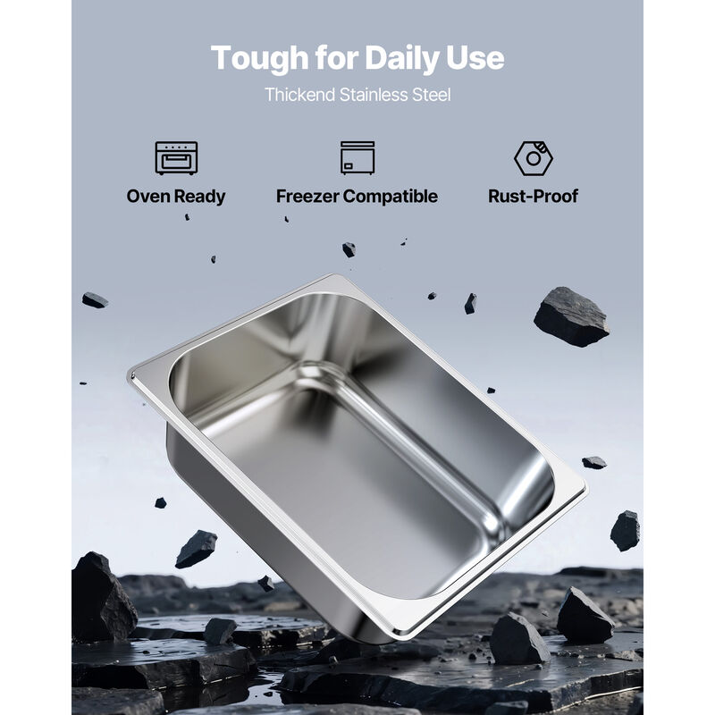 VEVOR 1/2 Size Hotel Pans Steam Table Pans 4 Inch Deep Stainless Steel 6 Pack