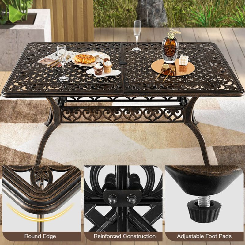 59" Cast Aluminum Patio Dining Table with Umbrella Hole for 6 image number 2