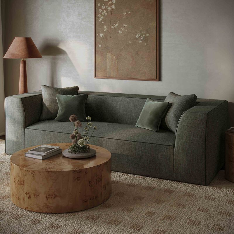 Tristine Olive Green Upcycled Basketweave Sofa image number 1